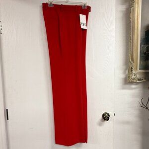 Zara Formal Wide Leg Mid-Rise Pants Color Red Size S